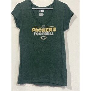 Green Bay Packers Women’s Sparkling V-Neck  Size Large Green T-Shirt